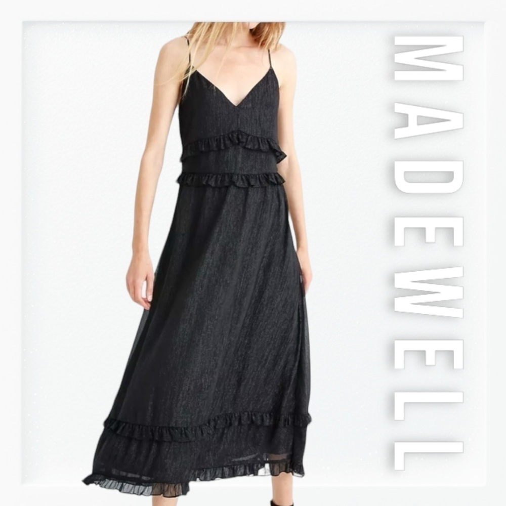Madewell Shimmer Ruffle Cami Midi Dress sz 2